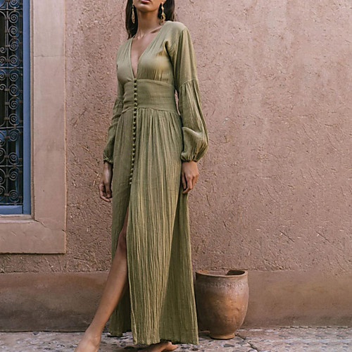 Women's Swing Dress Maxi long Dress Blushing Pink Green Beige Long Sleeve Solid Color Ruched Fall Summer V Neck Casual Holiday 2021 S M L
Women's Swing Dress Maxi long Dress Blushing Pink Green Beige Long Sleeve Solid Color Ruched Fall Summer V Neck Casual Holiday 2021 S M L