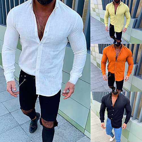 Men's Shirt Solid Colored Button-Down Long Sleeve Casual Tops Casual Fashion Breathable Comfortable Yellow Orange White
Men's Shirt Solid Colored Button-Down Long Sleeve Casual Tops Casual Fashion Breathable Comfortable Yellow Orange White