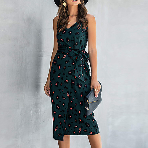 Women's Strap Dress Knee Length Dress Green Sleeveless Pattern Summer Casual 2021 S M L XL
Women's Strap Dress Knee Length Dress Green Sleeveless Pattern Summer Casual 2021 S M L XL