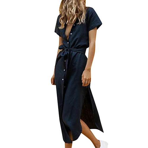 Women's Shirt Dress Maxi long Dress Dark Blue Half Sleeve Solid Color Spring Summer Casual 2021 S M L XL XXL XXXL
Women's Shirt Dress Maxi long Dress Dark Blue Half Sleeve Solid Color Spring Summer Casual 2021 S M L XL XXL XXXL