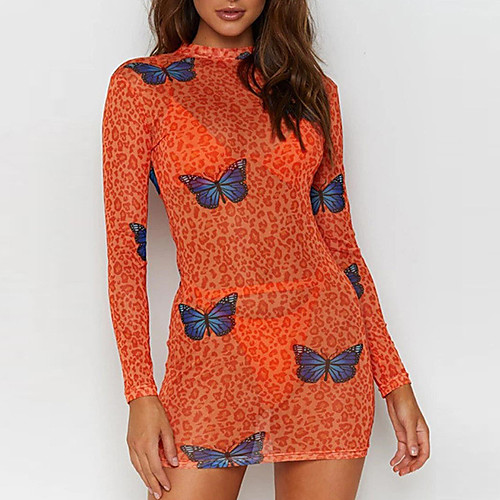 Women's Sheath Dress Short Mini Dress Orange Long Sleeve Butterfly Animal Print Summer Turtleneck Casual Sexy Holiday 2021 S M L
Women's Sheath Dress Short Mini Dress Orange Long Sleeve Butterfly Animal Print Summer Turtleneck Casual Sexy Holiday 2021 S M L