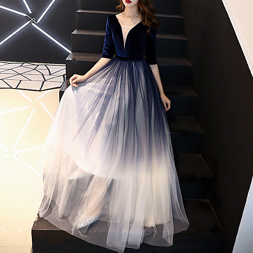 A-Line Minimalist Gradient Wedding Guest Formal Evening Dress Illusion Neck V Neck Half Sleeve Floor Length Tulle Velvet with Sash / Ribbon 2021
A-Line Minimalist Gradient Wedding Guest Formal Evening Dress Illusion Neck V Neck Half Sleeve Floor Length Tulle Velvet with Sash / Ribbon 2021