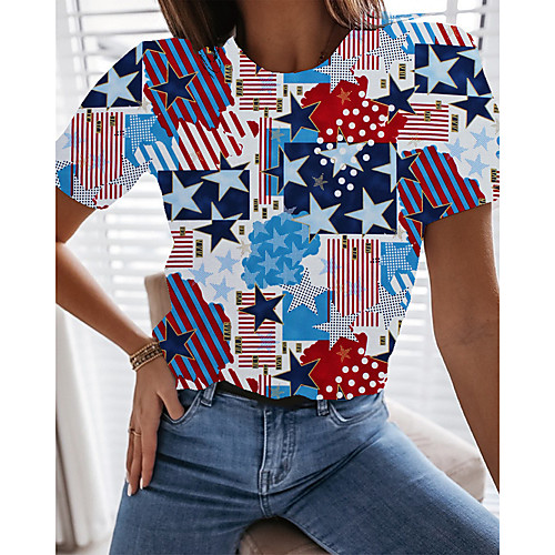 Women's Painting T shirt Geometric Graffiti American Flag Print Round Neck Basic Tops Blue
Women's Painting T shirt Geometric Graffiti American Flag Print Round Neck Basic Tops Blue