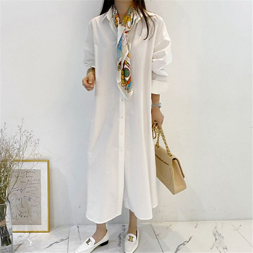 Women's Shirt Dress Maxi long Dress White Long Sleeve Solid Color Spring Summer Casual Loose 2021 M L
Women's Shirt Dress Maxi long Dress White Long Sleeve Solid Color Spring Summer Casual Loose 2021 M L