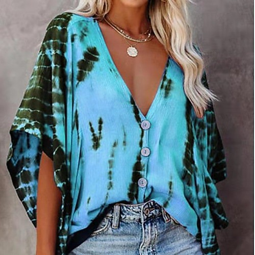 Women's Blouse Shirt Color Block Tie Dye Button Print V Neck Basic Streetwear Tops Blue Purple Orange
Women's Blouse Shirt Color Block Tie Dye Button Print V Neck Basic Streetwear Tops Blue Purple Orange