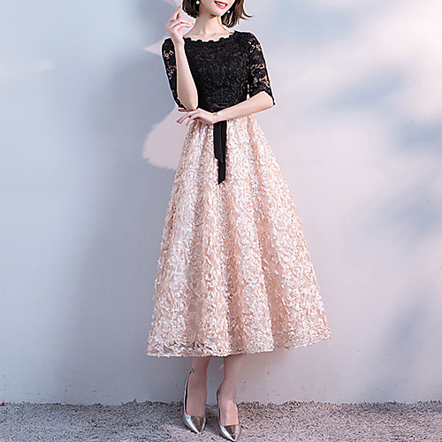 A-Line Color Block Minimalist Party Wear Cocktail Party Dress Jewel Neck Half Sleeve Tea Length Lace with Sash / Ribbon Lace Insert 2021
A-Line Color Block Minimalist Party Wear Cocktail Party Dress Jewel Neck Half Sleeve Tea Length Lace with Sash / Ribbon Lace Insert 2021