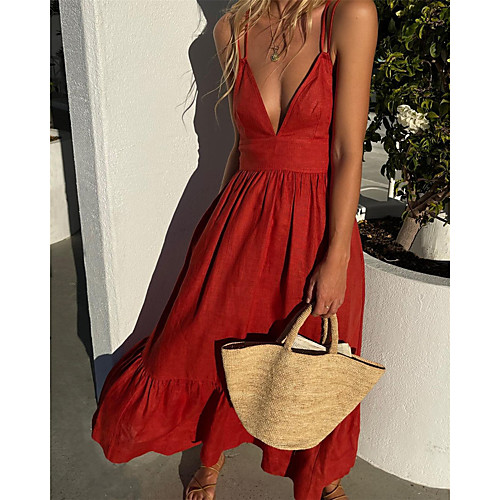 Women's Strap Dress Maxi long Dress Red Sleeveless Solid Color Fall Summer V Neck Casual Sexy Holiday 2021 S M L XL / Cotton / Cotton
Women's Strap Dress Maxi long Dress Red Sleeveless Solid Color Fall Summer V Neck Casual Sexy Holiday 2021 S M L XL / Cotton / Cotton