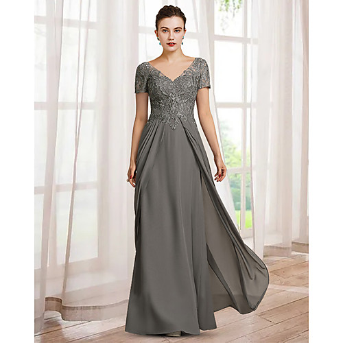 Sheath / Column Mother of the Bride Dress Elegant V Neck Floor Length Chiffon Lace Short Sleeve with Appliques 2021
Sheath / Column Mother of the Bride Dress Elegant V Neck Floor Length Chiffon Lace Short Sleeve with Appliques 2021