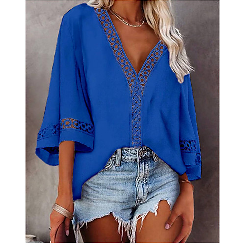 Women's Blouse Shirt Plain Cut Out V Neck Basic Streetwear Tops White Blue Blushing Pink
Women's Blouse Shirt Plain Cut Out V Neck Basic Streetwear Tops White Blue Blushing Pink