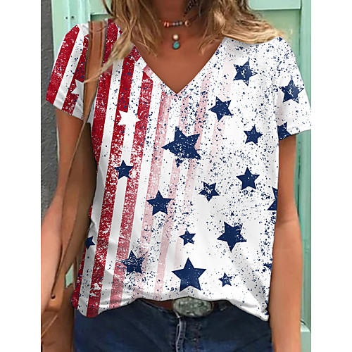Women's Geometric Painting T shirt Striped Geometric American Flag Print V Neck Basic Tops White
Women's Geometric Painting T shirt Striped Geometric American Flag Print V Neck Basic Tops White