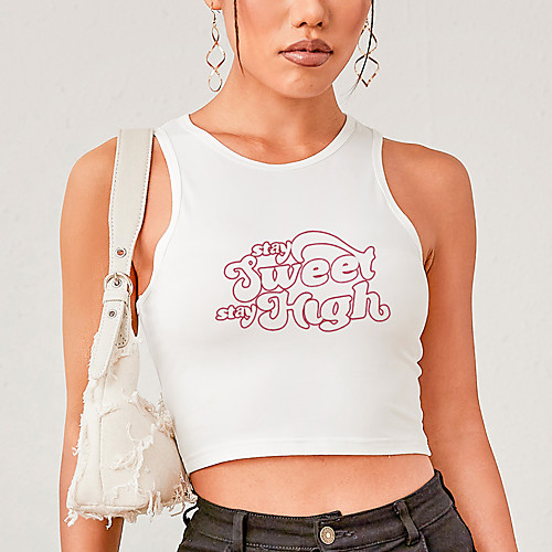 Women's Tank Top Letter Print Round Neck Sexy Tops White Blushing Pink Black / Crop
Women's Tank Top Letter Print Round Neck Sexy Tops White Blushing Pink Black / Crop