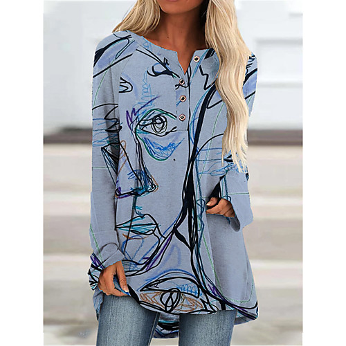Women's Portrait T shirt Dress Portrait Long Sleeve Print V Neck Basic Tops Blue Purple Khaki
Women's Portrait T shirt Dress Portrait Long Sleeve Print V Neck Basic Tops Blue Purple Khaki