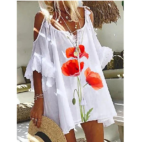 Women's Floral Theme Blouse Shirt Floral Graphic Cut Out Lace Trims Print Round Neck Basic Streetwear Tops Loose White Blue Blushing Pink
Women's Floral Theme Blouse Shirt Floral Graphic Cut Out Lace Trims Print Round Neck Basic Streetwear Tops Loose White Blue Blushing Pink