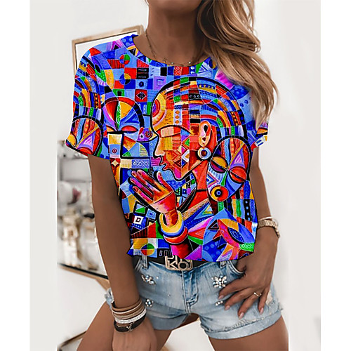 Women's Abstract Geometric Portrait T shirt Graphic Geometric Portrait Print Round Neck Basic Tops Blue
Women's Abstract Geometric Portrait T shirt Graphic Geometric Portrait Print Round Neck Basic Tops Blue