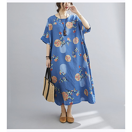 Women's Maxi long Dress Blue Brown Half Sleeve Floral Print Spring Summer Casual Loose 2021 One-Size
Women's Maxi long Dress Blue Brown Half Sleeve Floral Print Spring Summer Casual Loose 2021 One-Size