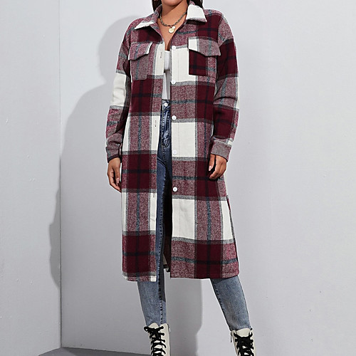Women's Coat Daily Wear Spring Summer Long Coat Regular Fit Casual / Daily Jacket Plaid / Check Pocket Red 
Women's Coat Daily Wear Spring Summer Long Coat Regular Fit Casual / Daily Jacket Plaid / Check Pocket Red