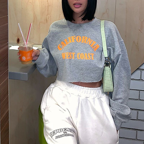 Women's Cropped Sweatshirt Letter Crop Top Print Daily Other Prints Basic Hoodies Sweatshirts Cotton Loose Gray
Women's Cropped Sweatshirt Letter Crop Top Print Daily Other Prints Basic Hoodies Sweatshirts Cotton Loose Gray