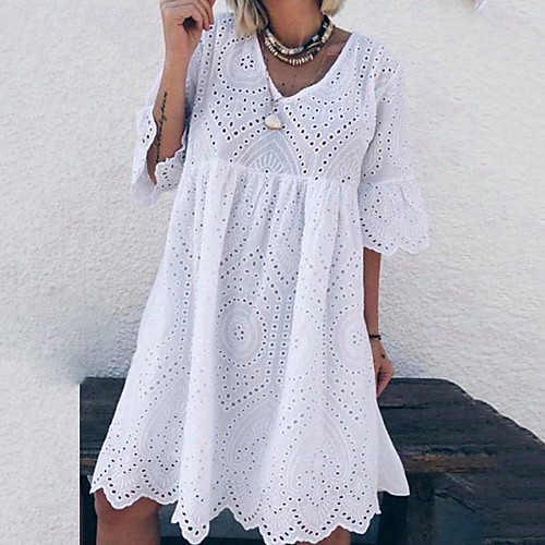 Women's A Line Dress Knee Length Dress White Half Sleeve Solid Color Spring Summer Casual / Daily 2021 S M L XL XXL
Women's A Line Dress Knee Length Dress White Half Sleeve Solid Color Spring Summer Casual / Daily 2021 S M L XL XXL