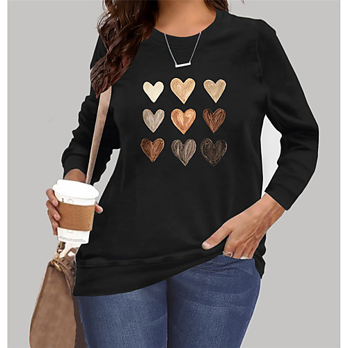 Women's Plus Size Tops Pullover Sweatshirt Graphic Heart Print Long Sleeve Crewneck Basic Black Big Size XL XXL 3XL 4XL 5XL 
Women's Plus Size Tops Pullover Sweatshirt Graphic Heart Print Long Sleeve Crewneck Basic Black Big Size XL XXL 3XL 4XL 5XL