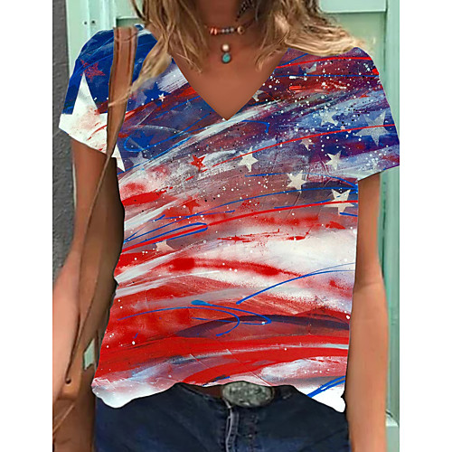 Women's Abstract Painting T shirt Geometric Graffiti American Flag Print V Neck Basic Tops Red
Women's Abstract Painting T shirt Geometric Graffiti American Flag Print V Neck Basic Tops Red