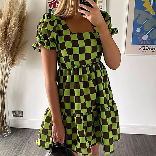 Women's A Line Dress Short Mini Dress Black and green grid Blue and black plaid Short Sleeve Checkered Check Pattern Spring Summer Casual Fashion Puff Balloon Sleeve 2021 S M L XL
Women's A Line Dress Short Mini Dress Black and green grid Blue and black plaid Short Sleeve Checkered Check Pattern Spring Summer Casual Fashion Puff Balloon Sleeve 2021 S M L XL
