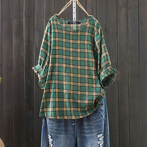 Women's Plus Size Tops Blouse Shirt Floral Polka Dot Hot Stamping Print 3/4 Length Sleeve U Neck Ethnic Style Elegant Red Box Green grid Safflower Big Size L XL XXL 3XL 4XL / Cotton / Holiday / Loose
Women's Plus Size Tops Blouse Shirt Floral Polka Dot Hot Stamping Print 3/4 Length Sleeve U Neck Ethnic Style Elegant Red Box Green grid Safflower Big Size L XL XXL 3XL 4XL / Cotton / Holiday / Loose