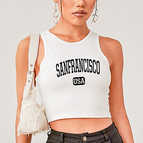 Women's Tank Top Letter Print Round Neck Sexy Tops White Blushing Pink Black / Crop
Women's Tank Top Letter Print Round Neck Sexy Tops White Blushing Pink Black / Crop