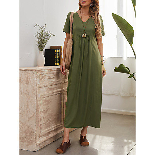 Women's Swing Dress Maxi long Dress Green Short Sleeve Solid Color Spring Summer Casual Loose 2021 S M L XL 2XL
Women's Swing Dress Maxi long Dress Green Short Sleeve Solid Color Spring Summer Casual Loose 2021 S M L XL 2XL