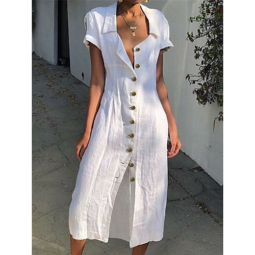 Women's Shirt Dress Midi Dress Blushing Pink Red Wine White Black Short Sleeve Solid Color Split Button Spring Summer Sweetheart Neckline Elegant Vintage Holiday Retro S M L XL XXL / Cotton / Cotton
Women's Shirt Dress Midi Dress Blushing Pink Red Wine White Black Short Sleeve Solid Color Split Button Spring Summer Sweetheart Neckline Elegant Vintage Holiday Retro S M L XL XXL / Cotton / Cotton