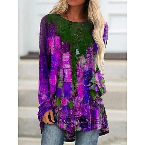 Women's Abstract Geometric T shirt Geometric Long Sleeve Print Round Neck Basic Tops Blue Wine Fuchsia
Women's Abstract Geometric T shirt Geometric Long Sleeve Print Round Neck Basic Tops Blue Wine Fuchsia