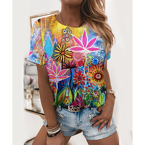 Women's Floral Theme Painting T shirt Floral Graphic Print Round Neck Basic Tops Yellow
Women's Floral Theme Painting T shirt Floral Graphic Print Round Neck Basic Tops Yellow