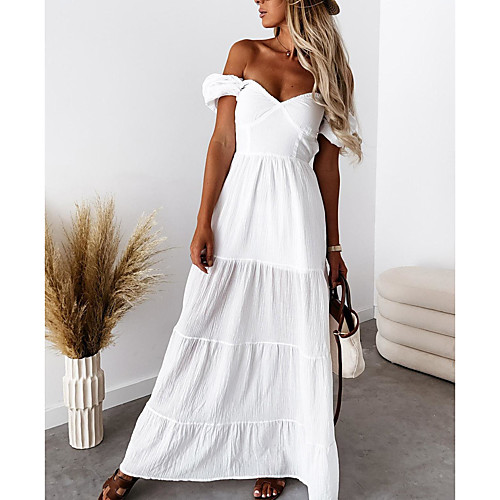 Women's A Line Dress Maxi long Dress Blue White Black Short Sleeve Solid Color Pure Color Spring Summer V Neck Sweet Style 2021 S M L XL XXL
Women's A Line Dress Maxi long Dress Blue White Black Short Sleeve Solid Color Pure Color Spring Summer V Neck Sweet Style 2021 S M L XL XXL