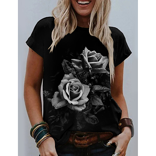 Women's Floral Theme Painting T shirt Floral Graphic Print Round Neck Basic Tops Black
Women's Floral Theme Painting T shirt Floral Graphic Print Round Neck Basic Tops Black