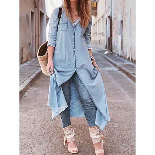 Women's Shirt Dress Midi Dress Blue 3/4 Length Sleeve Solid Color Spring Summer Casual 2021 S M L XL XXL
Women's Shirt Dress Midi Dress Blue 3/4 Length Sleeve Solid Color Spring Summer Casual 2021 S M L XL XXL