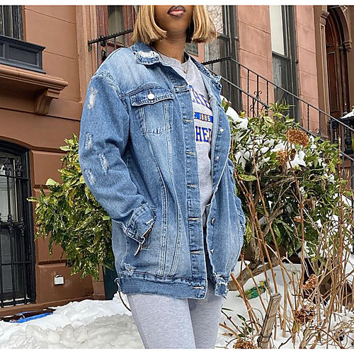 Women's Jacket Street Fall Spring Regular Coat Notch lapel collar Slim Casual Jacket Long Sleeve Solid Color Hole / Denim / Holiday
Women's Jacket Street Fall Spring Regular Coat Notch lapel collar Slim Casual Jacket Long Sleeve Solid Color Hole / Denim / Holiday