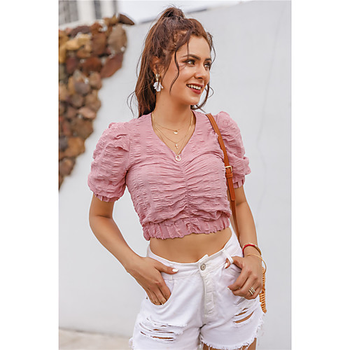 Women's Crop Top Blouse Shirt Plain V Neck Basic Streetwear Tops Blushing Pink
Women's Crop Top Blouse Shirt Plain V Neck Basic Streetwear Tops Blushing Pink