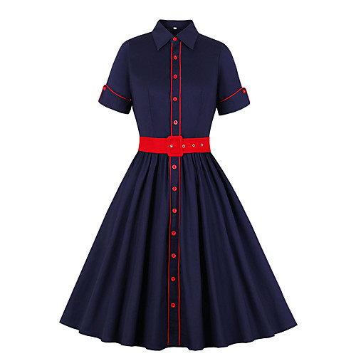 Women's A Line Dress Knee Length Dress Dark Blue Short Sleeve Solid Color Summer Vintage 2021 S M L XL XXL
Women's A Line Dress Knee Length Dress Dark Blue Short Sleeve Solid Color Summer Vintage 2021 S M L XL XXL