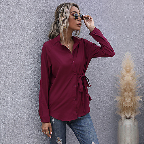 Women's Blouse Shirt Plain Long Sleeve Lace up Button Shirt Collar Basic Streetwear Tops Wine Army Green
Women's Blouse Shirt Plain Long Sleeve Lace up Button Shirt Collar Basic Streetwear Tops Wine Army Green