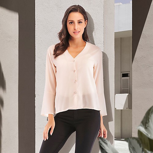 Women's Blouse Shirt Plain Long Sleeve Button V Neck Basic Streetwear Tops Wine White Black
Women's Blouse Shirt Plain Long Sleeve Button V Neck Basic Streetwear Tops Wine White Black