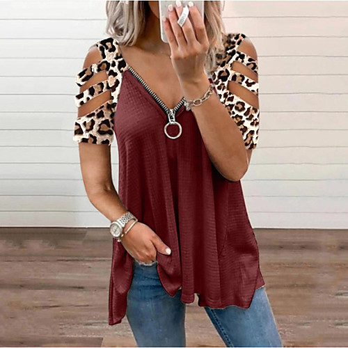 Women's Blouse Shirt Graphic Leopard Cut Out Zipper Patchwork V Neck Basic Streetwear Tops Blue Blushing Pink Wine / Print
Women's Blouse Shirt Graphic Leopard Cut Out Zipper Patchwork V Neck Basic Streetwear Tops Blue Blushing Pink Wine / Print