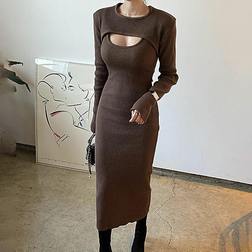 Women's Sheath Dress Midi Dress Black Brown Long Sleeve Solid Color Fall Round Neck Casual Holiday 2021 S M L
Women's Sheath Dress Midi Dress Black Brown Long Sleeve Solid Color Fall Round Neck Casual Holiday 2021 S M L