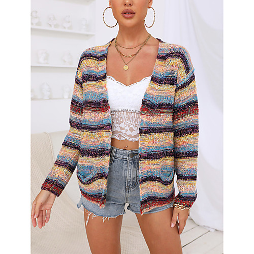 Women's Pocket Knitted Striped Cardigan Sweater Long Sleeve Sweater Cardigans Deep V Fall Winter Light Brown
Women's Pocket Knitted Striped Cardigan Sweater Long Sleeve Sweater Cardigans Deep V Fall Winter Light Brown