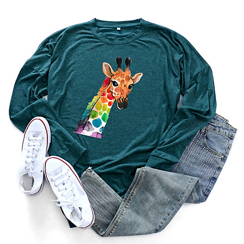 Women's Painting T shirt Graphic Giraffe Animal Long Sleeve Print Round Neck Basic Tops Cotton Blushing Pink Green Light gray
Women's Painting T shirt Graphic Giraffe Animal Long Sleeve Print Round Neck Basic Tops Cotton Blushing Pink Green Light gray