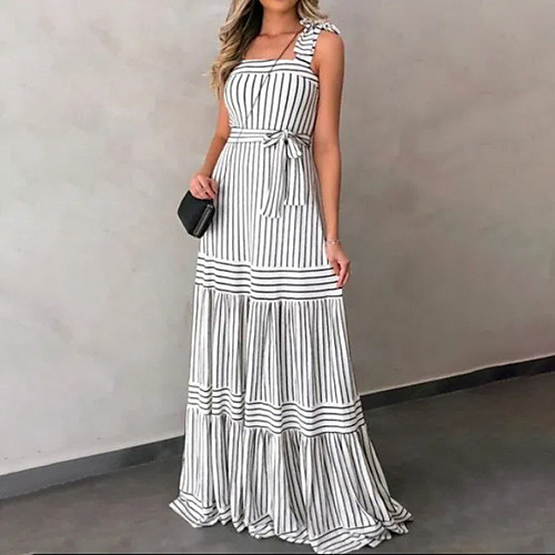 Women's Swing Dress Maxi long Dress White Black Sleeveless Striped Lace up Summer Boat Neck Casual 2021 S M L XL
Women's Swing Dress Maxi long Dress White Black Sleeveless Striped Lace up Summer Boat Neck Casual 2021 S M L XL