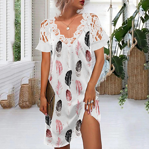 Women's T Shirt Dress Tee Dress Knee Length Dress White Short Sleeve Floral Lace Print Summer V Neck Casual 2021 S M L XL XXL 3XL
Women's T Shirt Dress Tee Dress Knee Length Dress White Short Sleeve Floral Lace Print Summer V Neck Casual 2021 S M L XL XXL 3XL