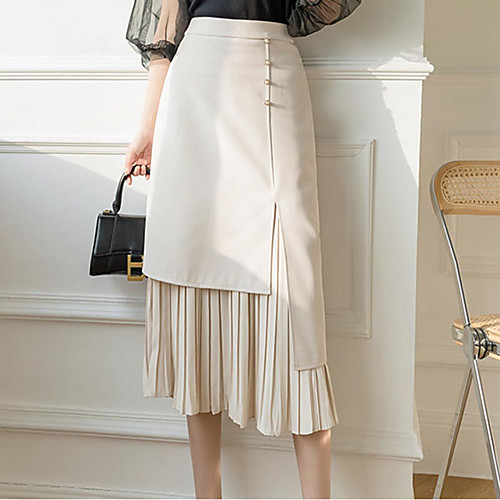 Women's Office / Career Date Elegant Streetwear Calf-Length Skirts Solid Colored Pleated Patchwork Black Beige
Women's Office / Career Date Elegant Streetwear Calf-Length Skirts Solid Colored Pleated Patchwork Black Beige