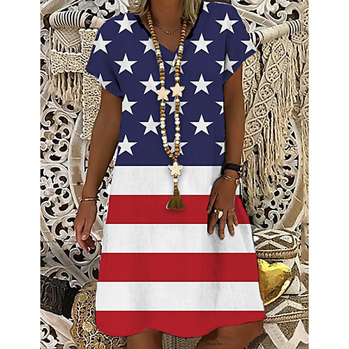 Women's T Shirt Dress Tee Dress Knee Length Dress Red Short Sleeve Striped Flag Print Spring Summer V Neck Casual Holiday 2021 S M L XL XXL 3XL
Women's T Shirt Dress Tee Dress Knee Length Dress Red Short Sleeve Striped Flag Print Spring Summer V Neck Casual Holiday 2021 S M L XL XXL 3XL