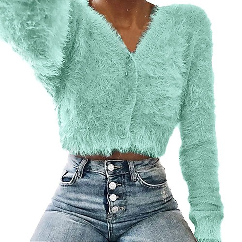 Women's Casual Pure Color Solid Color Cardigan Long Sleeve Sweater Cardigans V Neck Fall Spring Bean Paste Blue Blushing Pink
Women's Casual Pure Color Solid Color Cardigan Long Sleeve Sweater Cardigans V Neck Fall Spring Bean Paste Blue Blushing Pink