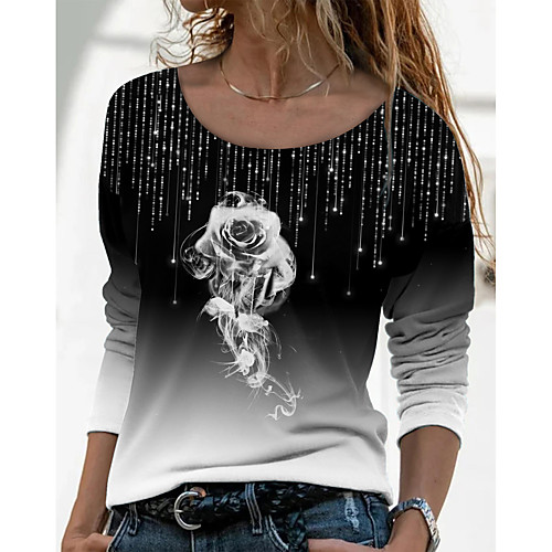 Women's Floral Theme Painting T shirt Floral Color Gradient Graphic Long Sleeve Print Round Neck Basic Tops Black
Women's Floral Theme Painting T shirt Floral Color Gradient Graphic Long Sleeve Print Round Neck Basic Tops Black