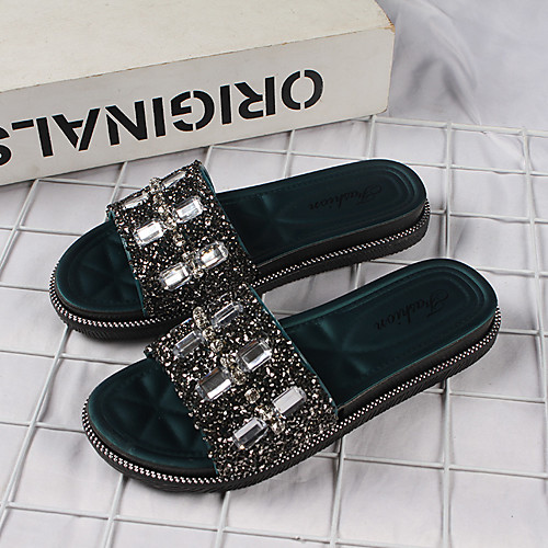 Women's Slippers & Flip-Flops Flat Heel Open Toe Daily Home PVC Rhinestone Solid Colored Green White Black
Women's Slippers & Flip-Flops Flat Heel Open Toe Daily Home PVC Rhinestone Solid Colored Green White Black
